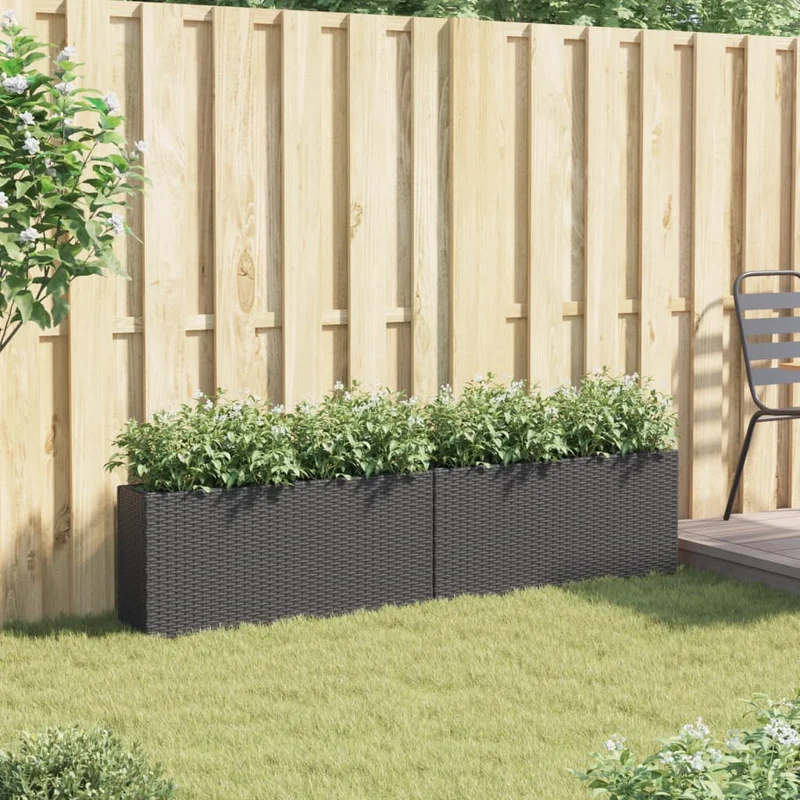 Jardineras Con 2 Maceteros 2 Uds Ratán Pe Negro 90x20x40 Cm