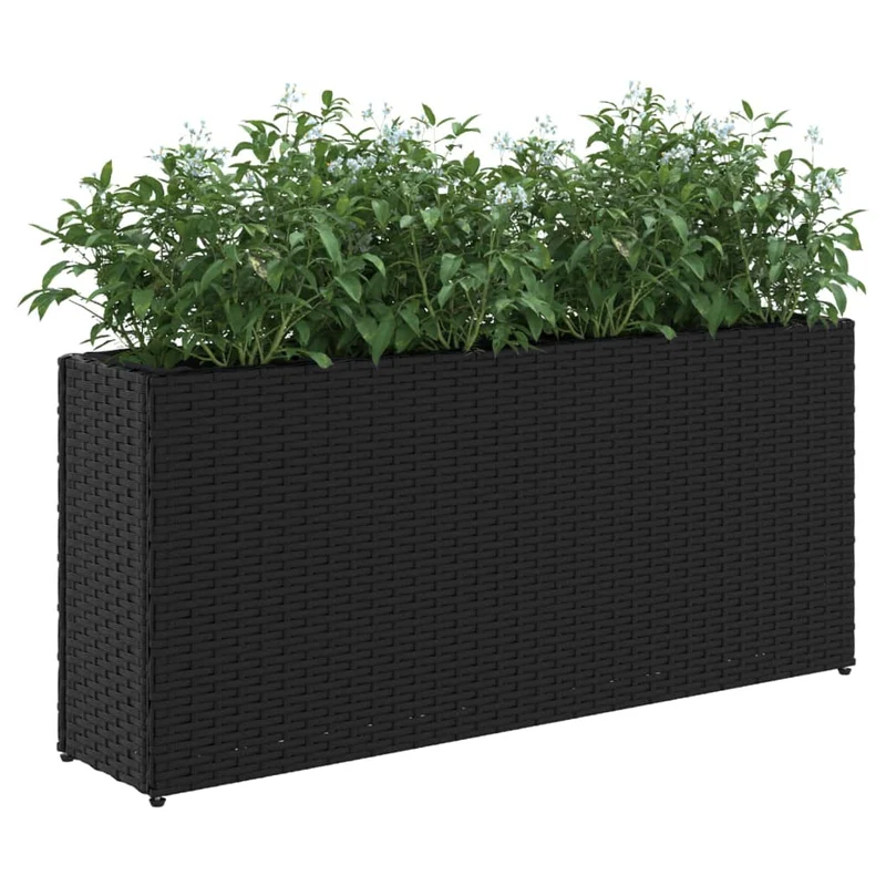 Jardineras Con 2 Maceteros 2 Uds Ratán Pe Negro 90x20x40 Cm