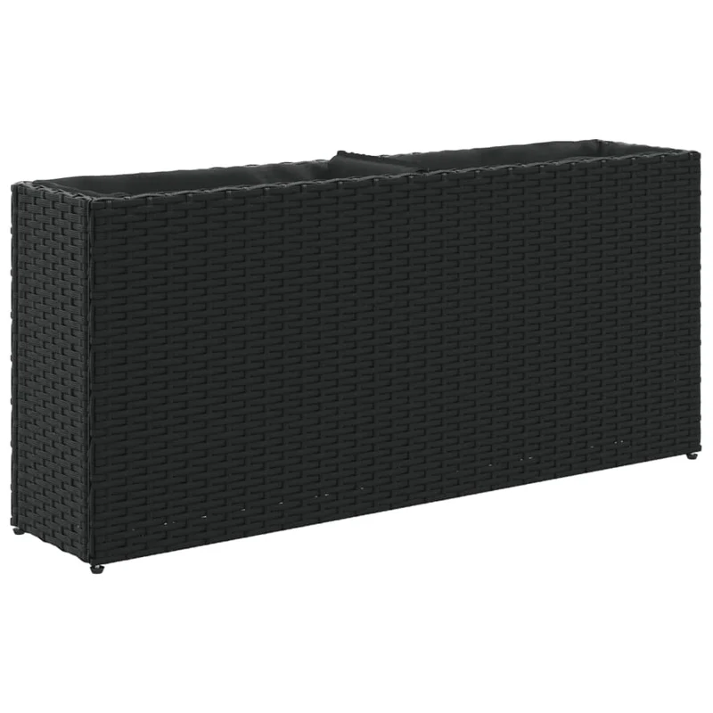 Jardineras Con 2 Maceteros 2 Uds Ratán Pe Negro 90x20x40 Cm