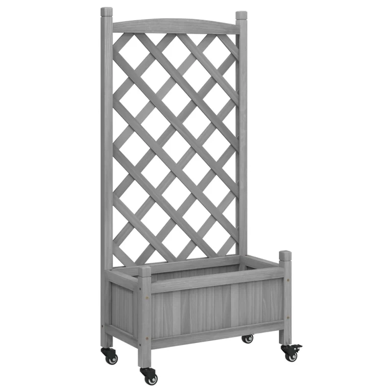 Jardinera Con Enrejado Y Ruedas Madera Maciza De Abeto Gris