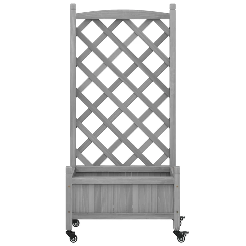 Jardinera Con Enrejado Y Ruedas Madera Maciza De Abeto Gris