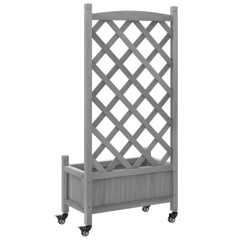 Jardinera Con Enrejado Y Ruedas Madera Maciza De Abeto Gris