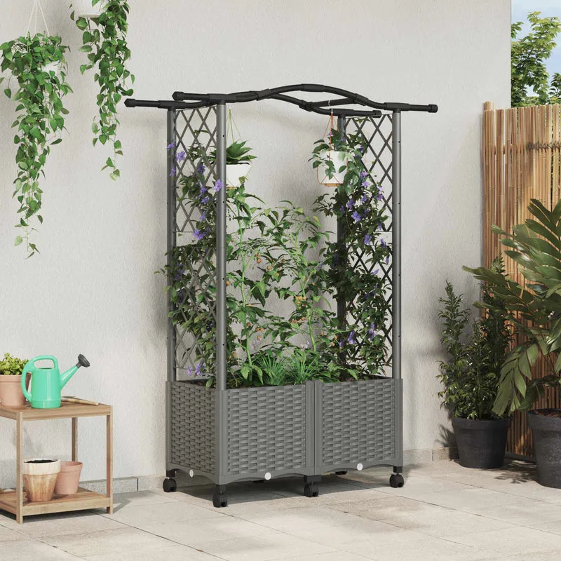 Cama Elevada Con Trellis Y Techo Gris Claro 125 X 40 X 144 Cm