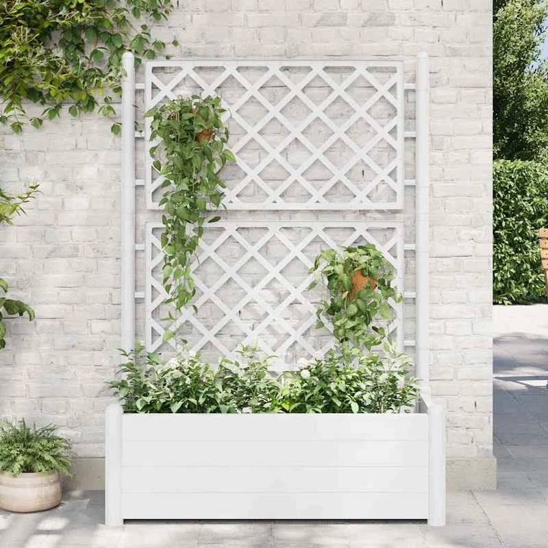 Jardinera Con Enrejado Pp Blanca 100x43x142 Cm