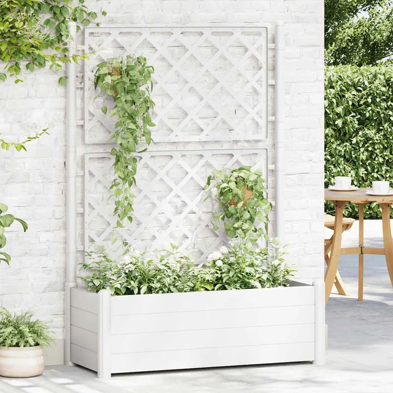Jardinera Con Enrejado Pp Blanca 100x43x142 Cm