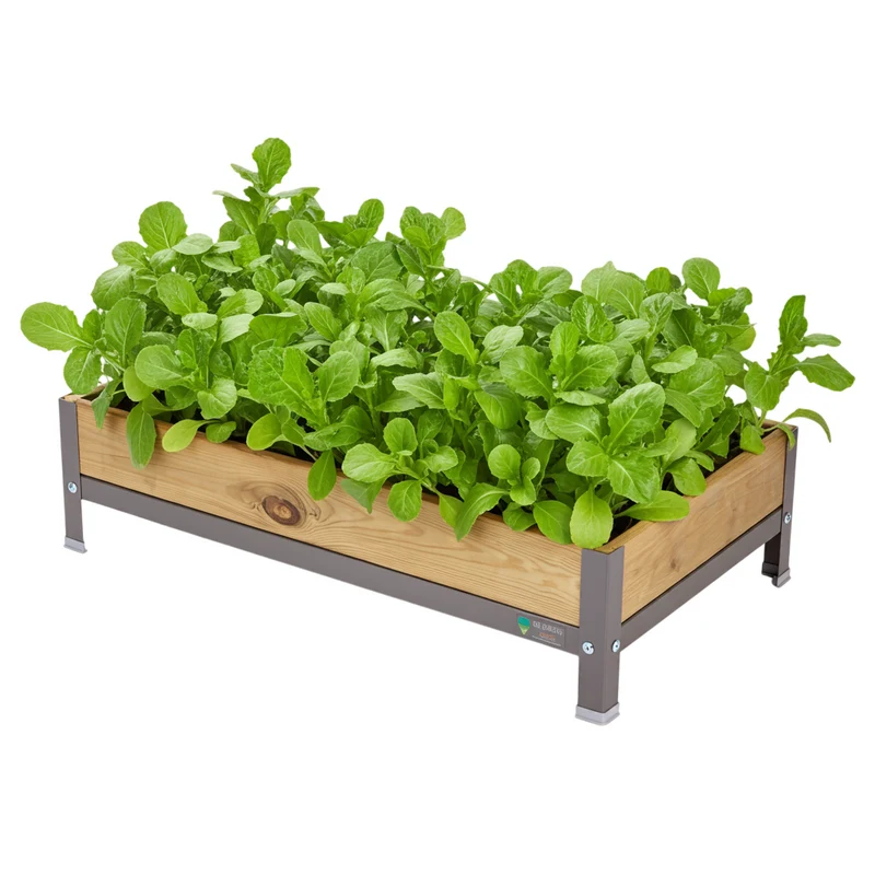 Jardinera Elevada De Madera Gris 90x60x26 Cm De Estructura Metálica Y Bandeja Recoge Aguas Mi Huerto Urban