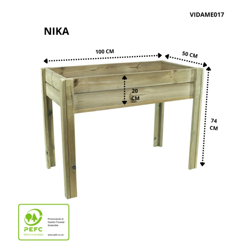 Mesa De Cultivo Nika Madera Rectangular 100x50x74 Cm - Vidahuerto.