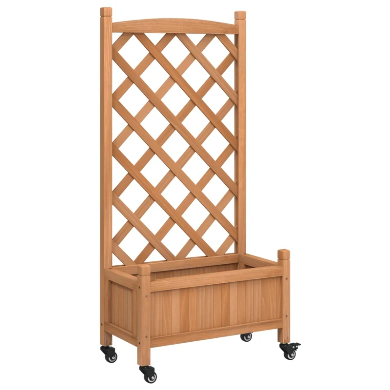 Jardinera Con Enrejado Y Ruedas Madera Maciza De Abeto Marrón