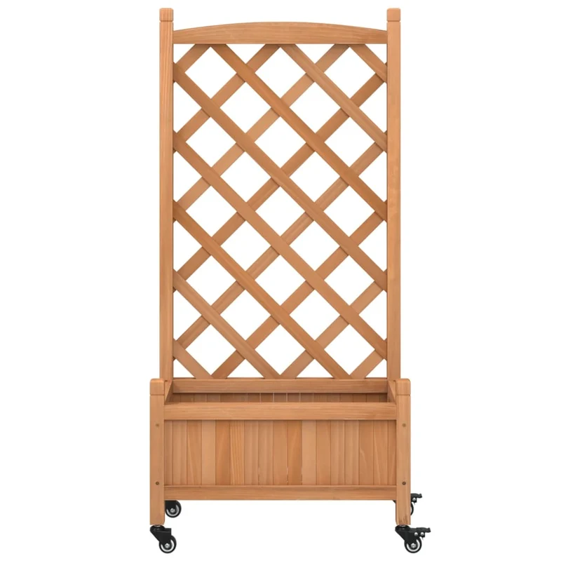 Jardinera Con Enrejado Y Ruedas Madera Maciza De Abeto Marrón