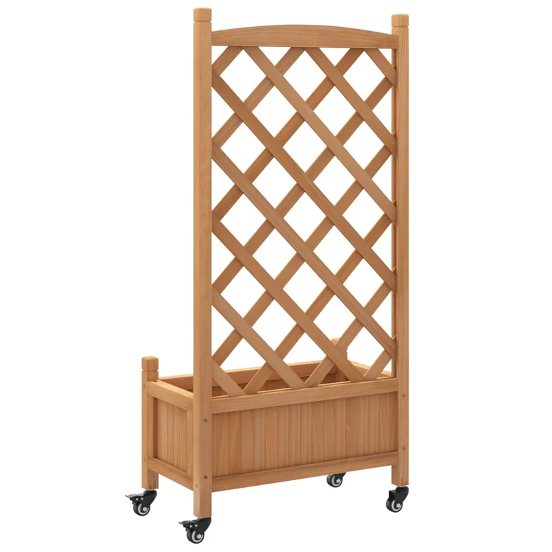 Jardinera Con Enrejado Y Ruedas Madera Maciza De Abeto Marrón