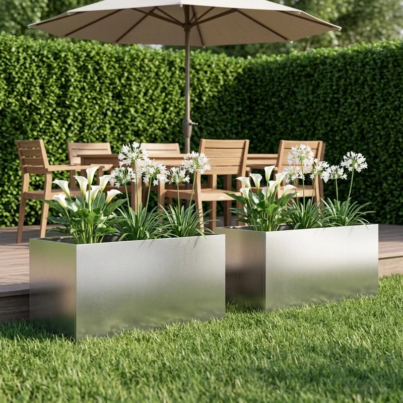 Macetero De Jardín 2 Uds. Plateado 80 X 50 X 50 Cm