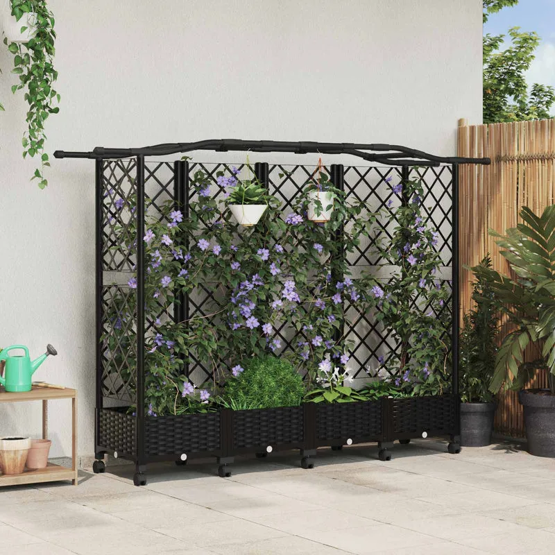 Cama Elevada Con Trellis Y Techo Negro 203,5 X 40 X 129 Cm Pp