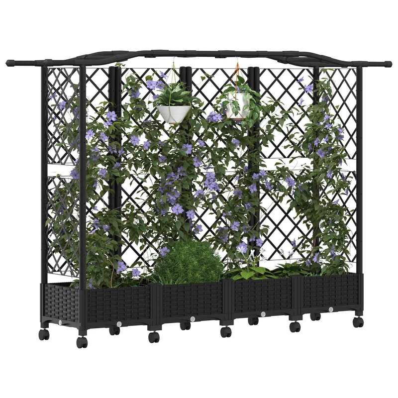 Cama Elevada Con Trellis Y Techo Negro 203,5 X 40 X 129 Cm Pp