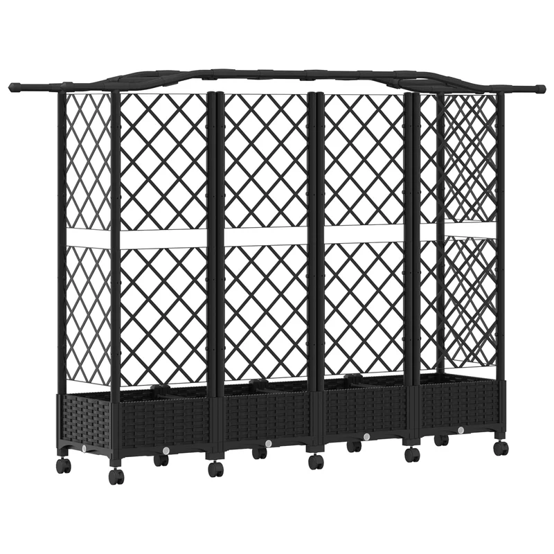 Cama Elevada Con Trellis Y Techo Negro 203,5 X 40 X 129 Cm Pp