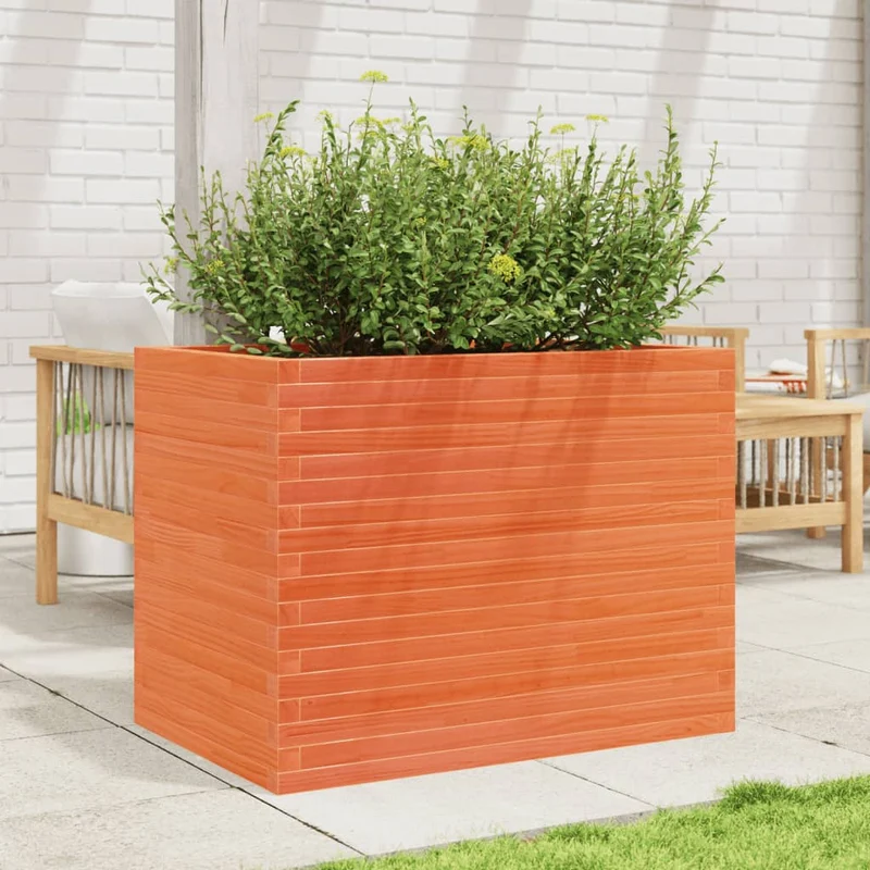Jardinera Madera Maciza De Pino Marrón Cera 90x60x68,5 Cm