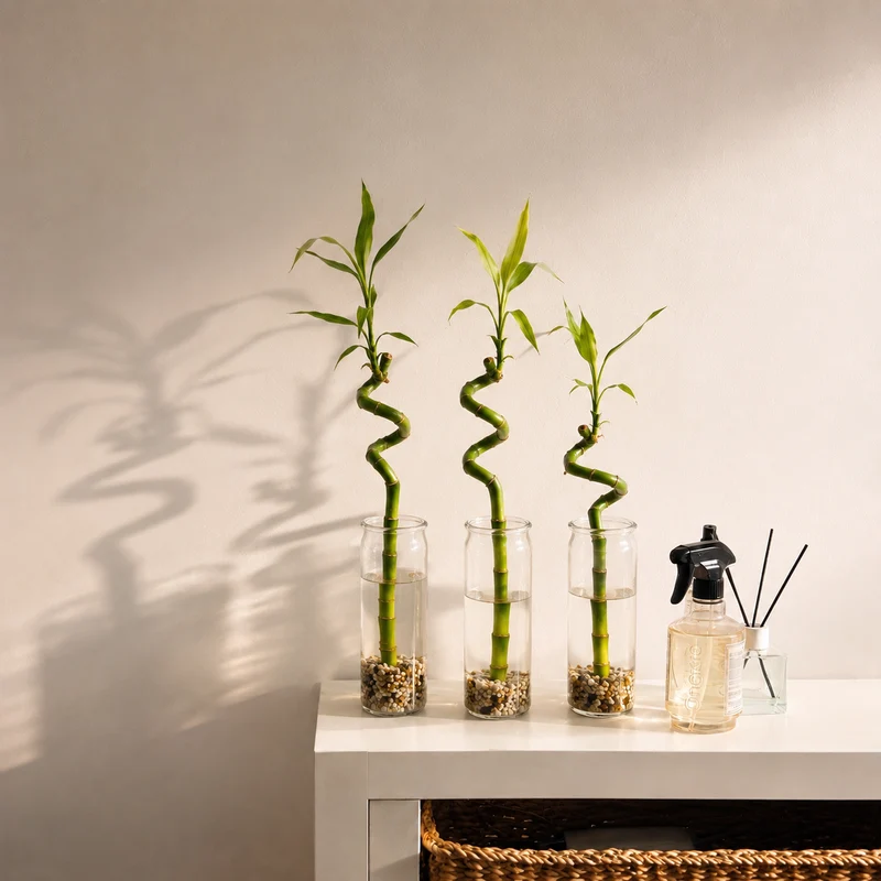 Lucky Bamboo (bambú) 3x Dracaena Sanderiana - Planta, Vidrio Y Piedras - 40-45cm