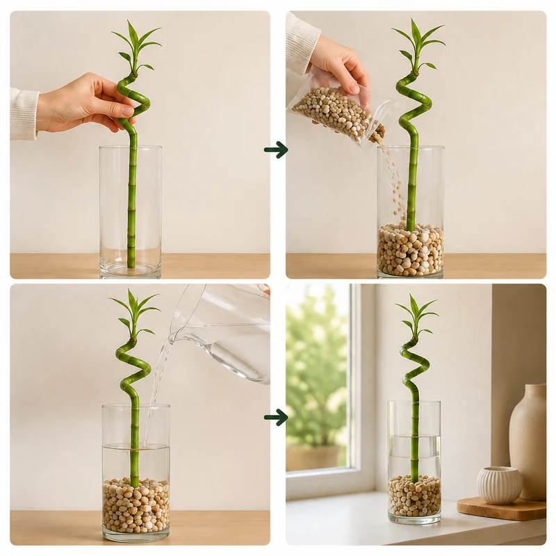 Lucky Bamboo (bambú) 3x Dracaena Sanderiana - Planta, Vidrio Y Piedras - 40-45cm