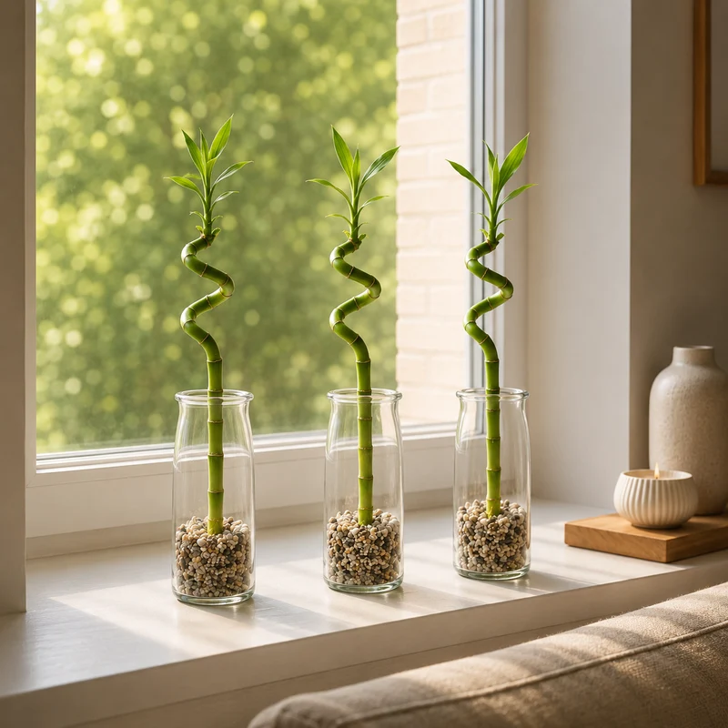 Lucky Bamboo (bambú) 3x Dracaena Sanderiana - Planta, Vidrio Y Piedras - 40-45cm