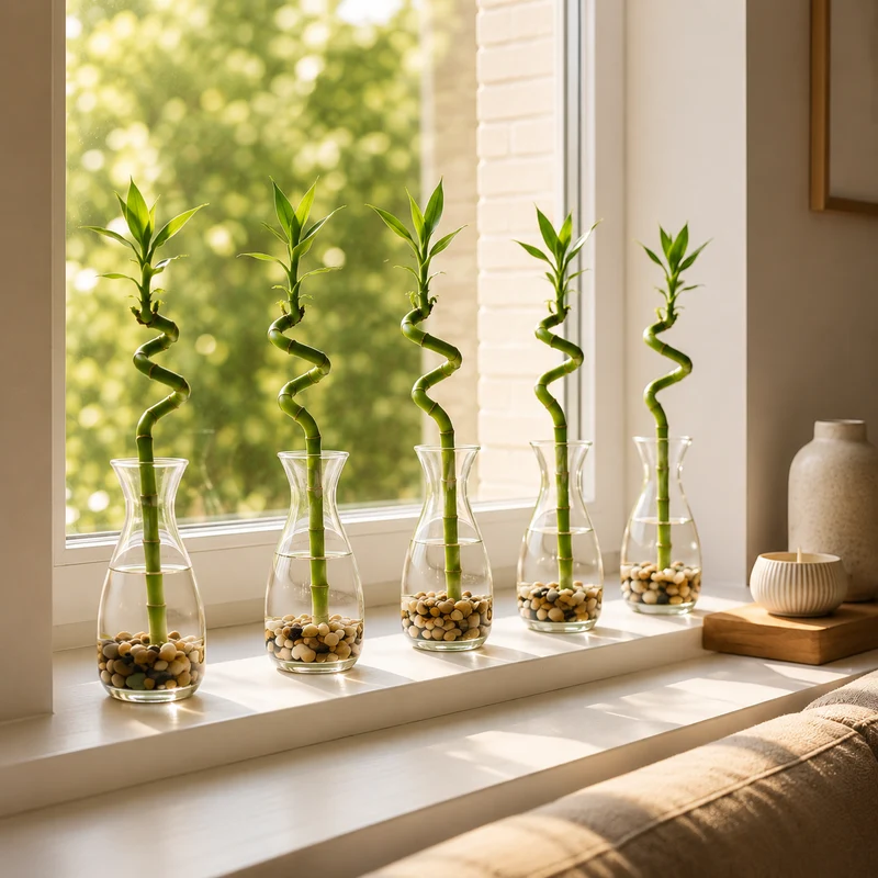Lucky Bamboo Set De 6 - Dracaena Sanderiana - 40-45 Cm - Planta De Interior