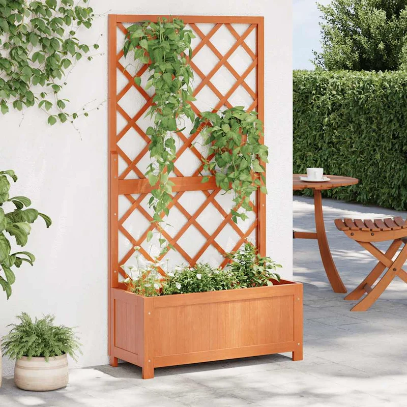 Jardinera Con Enrejado Marrón 70x30x135 Cm Madera Maciza De Abeto