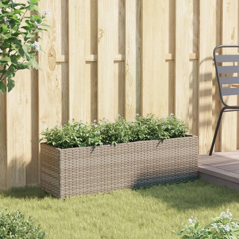 Jardinera Con 3 Maceteros Ratán Sintético Gris 105x30x32 Cm
