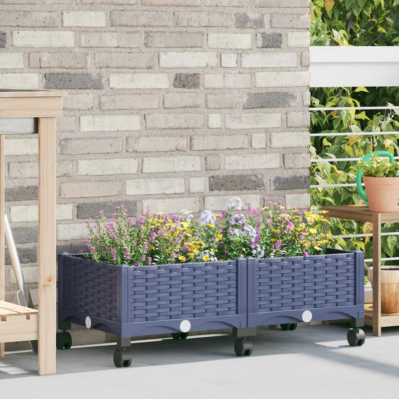 Macetero De Jardín Con Ruedas Gris Azulado 80 X 40 X 29 Cm Pp