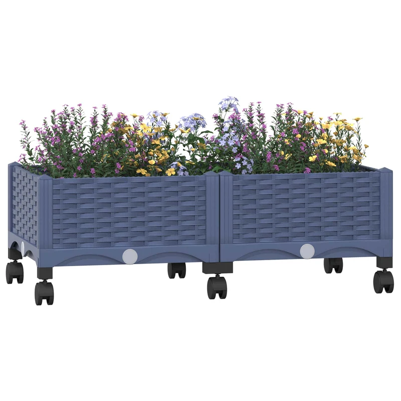 Macetero De Jardín Con Ruedas Gris Azulado 80 X 40 X 29 Cm Pp