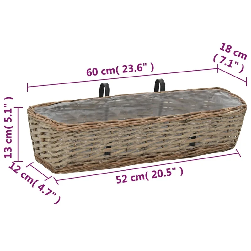 Jardinera Para Balcón Con Forro De Pe 2 Unidades Mimbre 60 Cm