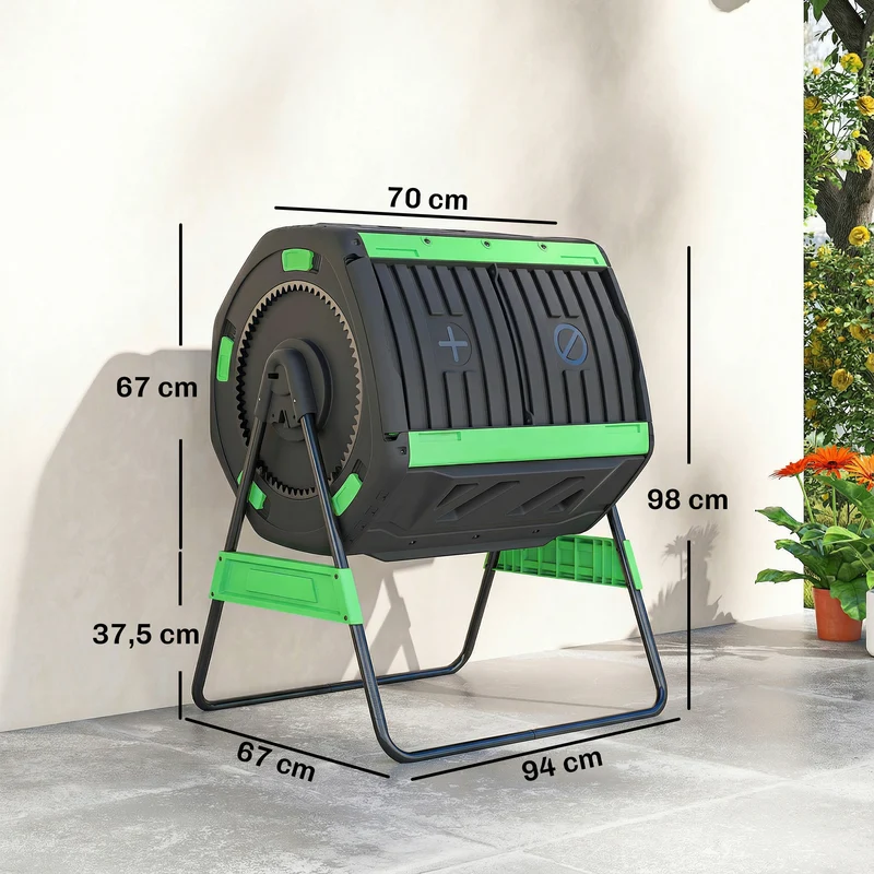 Outsunny Compostador Giratorio De 200l Doble Cámara Sin Bpa Verde