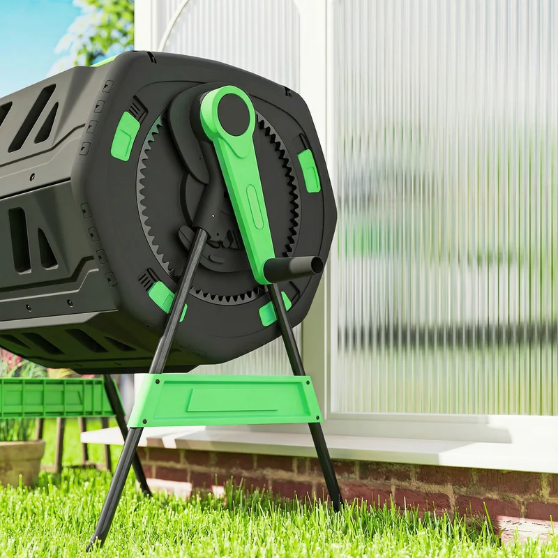 Outsunny Compostador Giratorio De 200l Doble Cámara Sin Bpa Verde