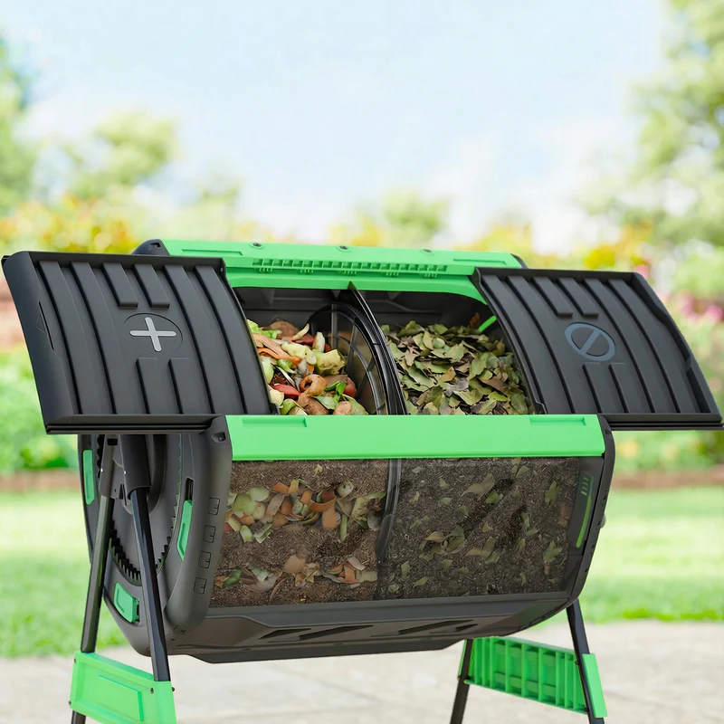 Outsunny Compostador Giratorio De 200l Doble Cámara Sin Bpa Verde