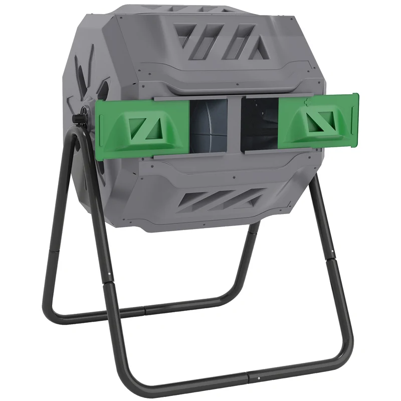 Outsunny Compostador De Tambor Giratorio 160l De Doble Cámara Marco De Acero