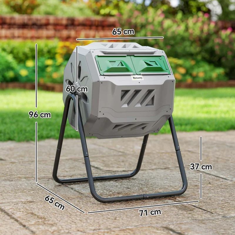 Outsunny Compostador De Tambor Giratorio 160l De Doble Cámara Marco De Acero