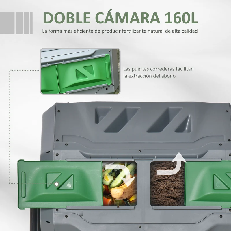 Outsunny Compostador De Tambor Giratorio 160l De Doble Cámara Marco De Acero
