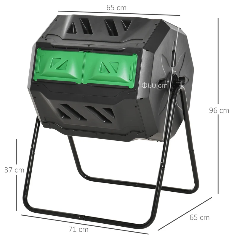 Outsunny Compostador Giratorio De 160l Doble Cámara 71x65x96 Cm Negro
