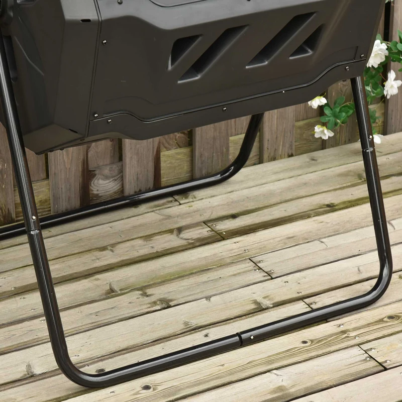 Outsunny Compostador Giratorio De 160l Doble Cámara 71x65x96 Cm Negro