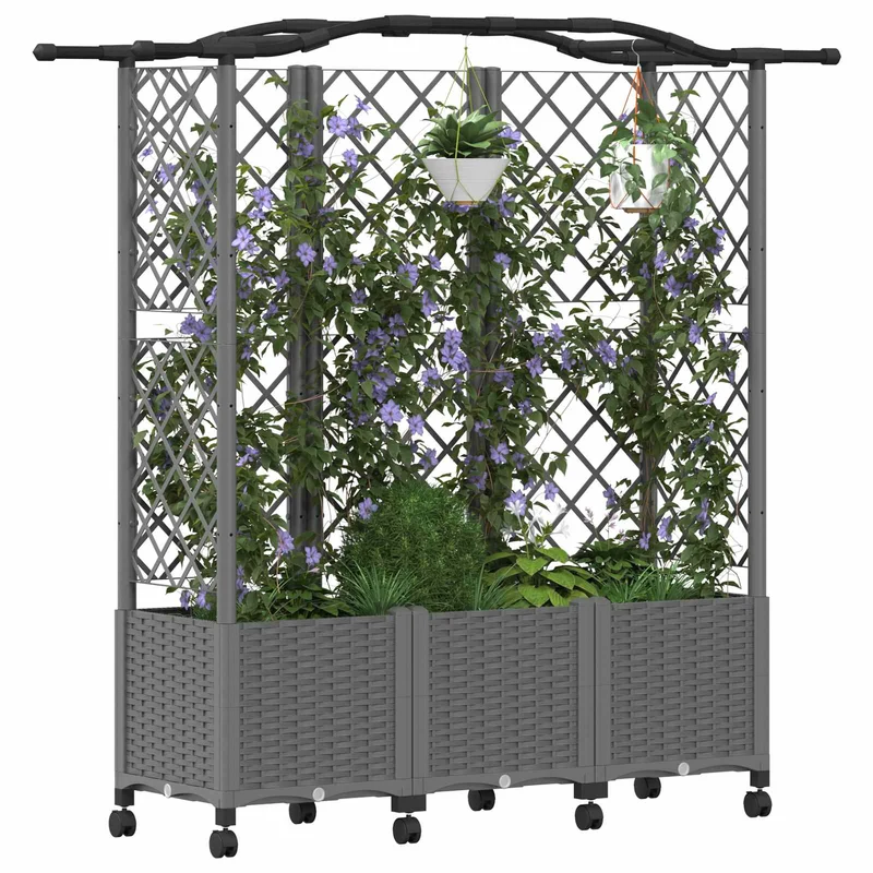 Cama Elevada Con Trellis Y Techo Gris Claro 163 X 40 X 144 Cm