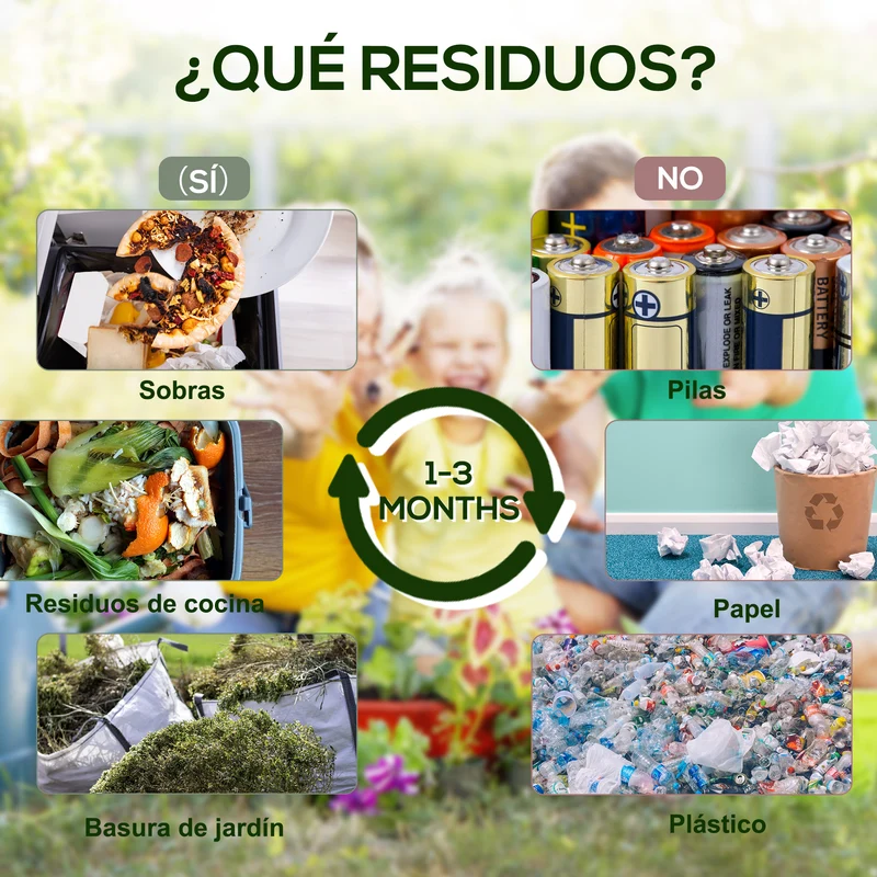 Outsunny Compostador Giratorio De 65l Doble Cámara 60x49x77 Cm Negro