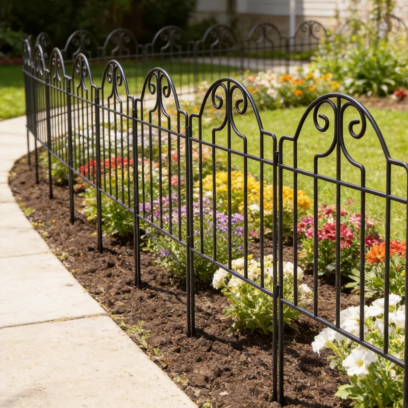 Outsunny Set De 4 Vallas De Jardín Decorativas De Metal 125x57 Cm Negro