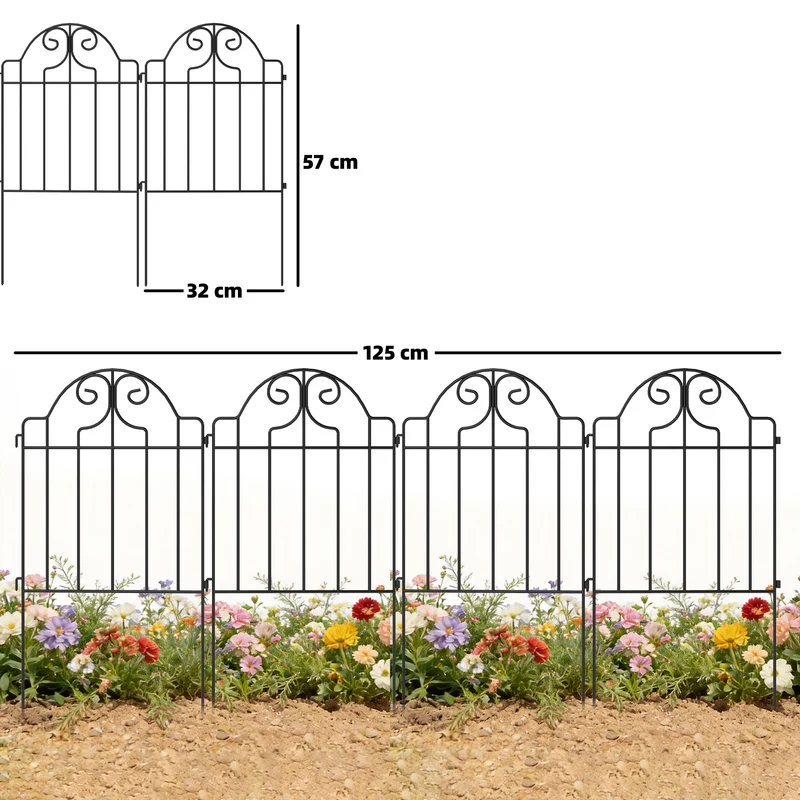Outsunny Set De 4 Vallas De Jardín Decorativas De Metal 125x57 Cm Negro