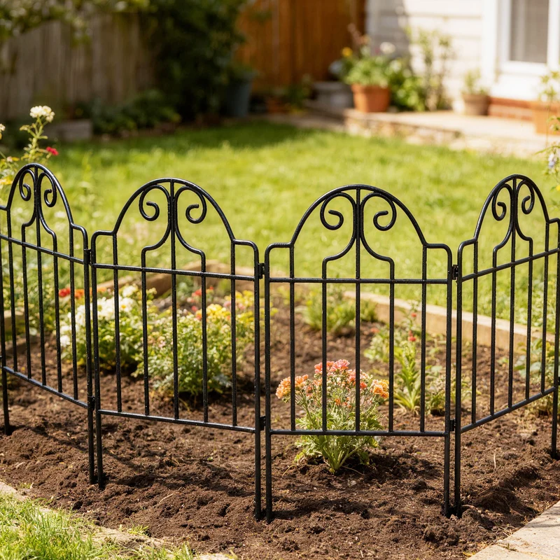 Outsunny Set De 4 Vallas De Jardín Decorativas De Metal 125x57 Cm Negro