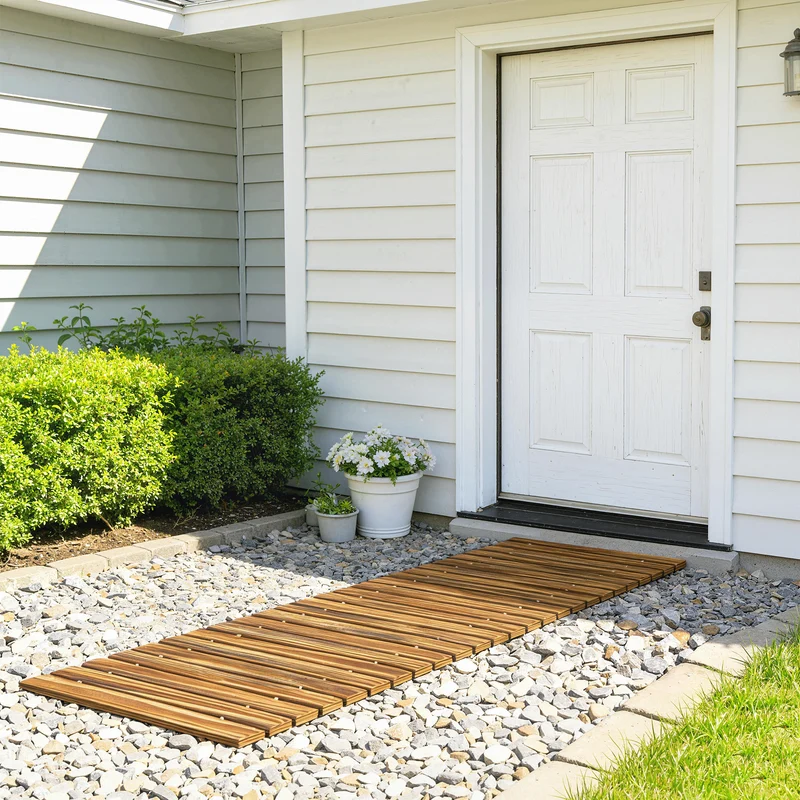 Outsunny Camino De Jardín De Madera 120x38 Cm Para Exteriores Carbonizado
