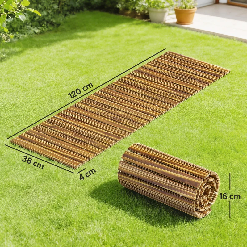 Outsunny Camino De Jardín De Madera 120x38 Cm Para Exteriores Carbonizado