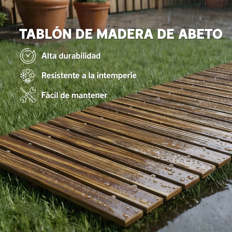 Outsunny Camino De Jardín De Madera 120x38 Cm Para Exteriores Carbonizado