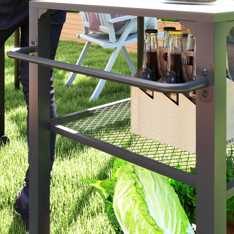 Outsunny Carrito De Parrilla De 3 Niveles Con 4 Ruedas Estantes Y Asa Negro