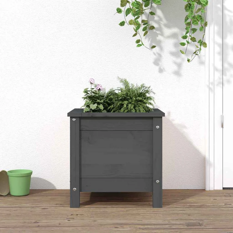 Jardinera Madera Maciza De Pino Gris 40x40x39 Cm