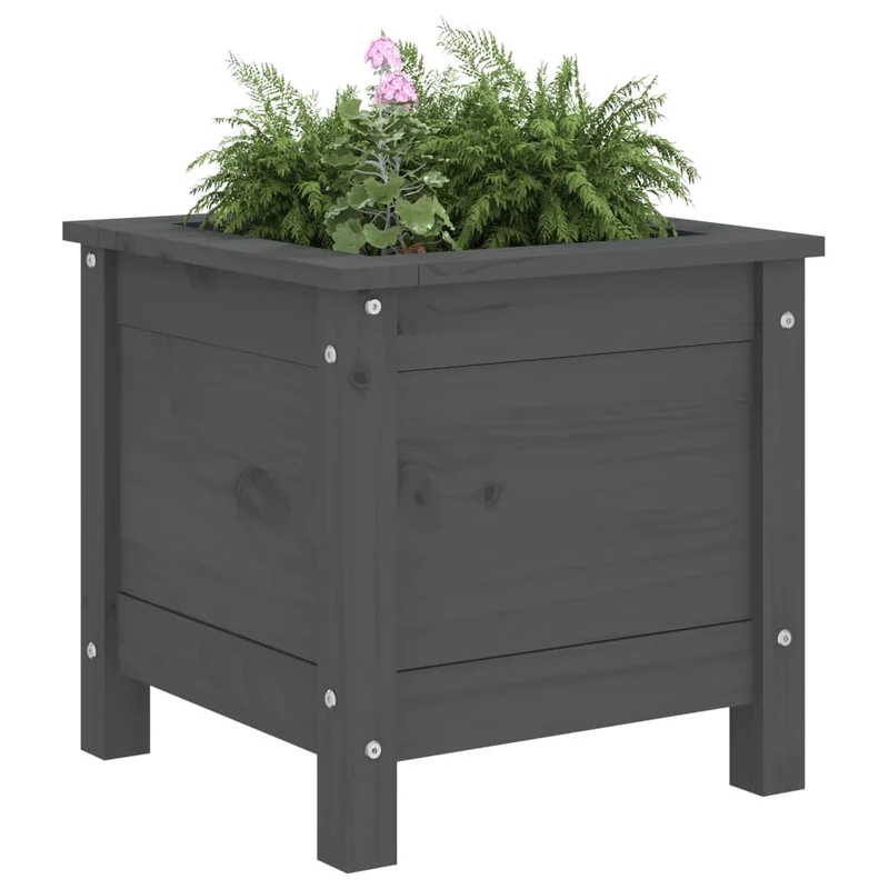 Jardinera Madera Maciza De Pino Gris 40x40x39 Cm
