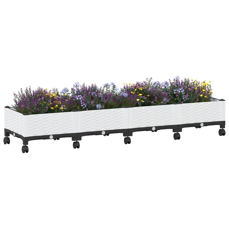 Macetero De Jardín Con Ruedas Blanco 160 X 40 X 29 Cm Pp