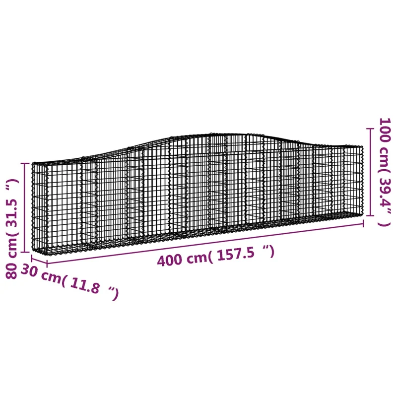 Cestas De Gaviones 3 Uds Forma De Arco Hierro 400x30x80/100 Cm