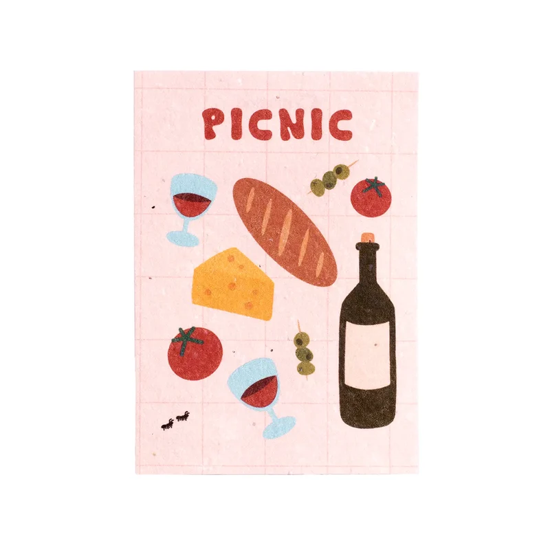 Postal Plantable Picnic Semillas de Flores | Papel de Algodón Reciclado | Regalo Original - Resetea